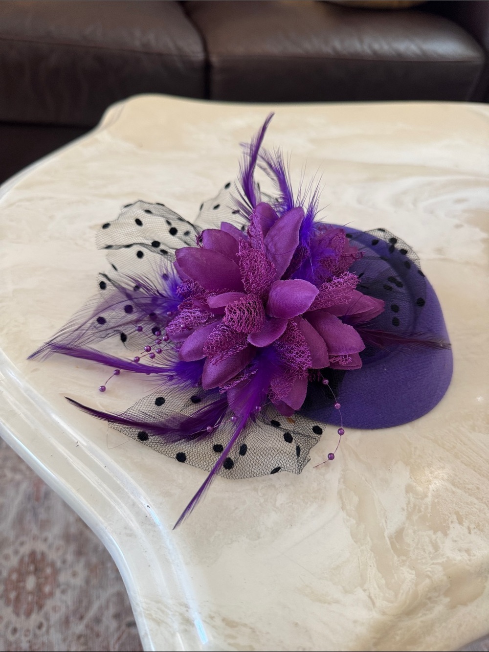 Purple Feathered Fascinator Headband Kentucky Derby Tea Party Cocktail Hat
